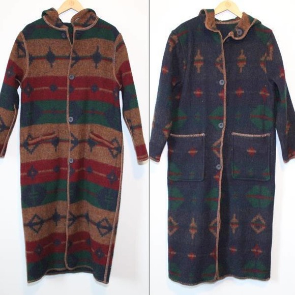 Woolrich Southwest Wool Reversible Long Hooded Blanket Coat Duster Small H14206 - Picture 3 of 16